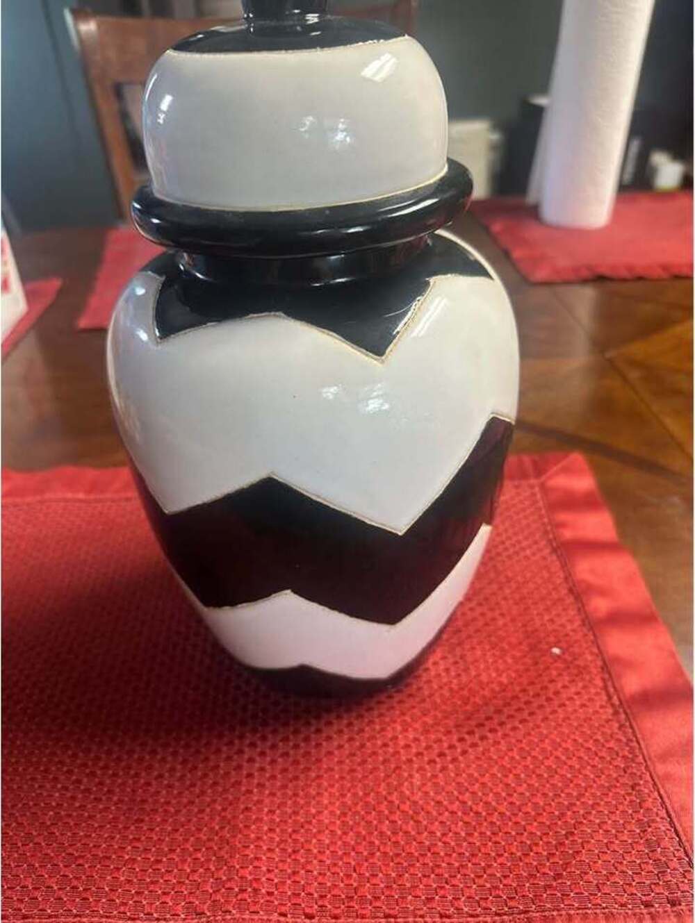 Black and White Chevron Ceramic Ginger Jar